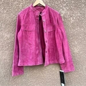 NWT Atelier Suede Leather Moto Biker Jacket Pink‎